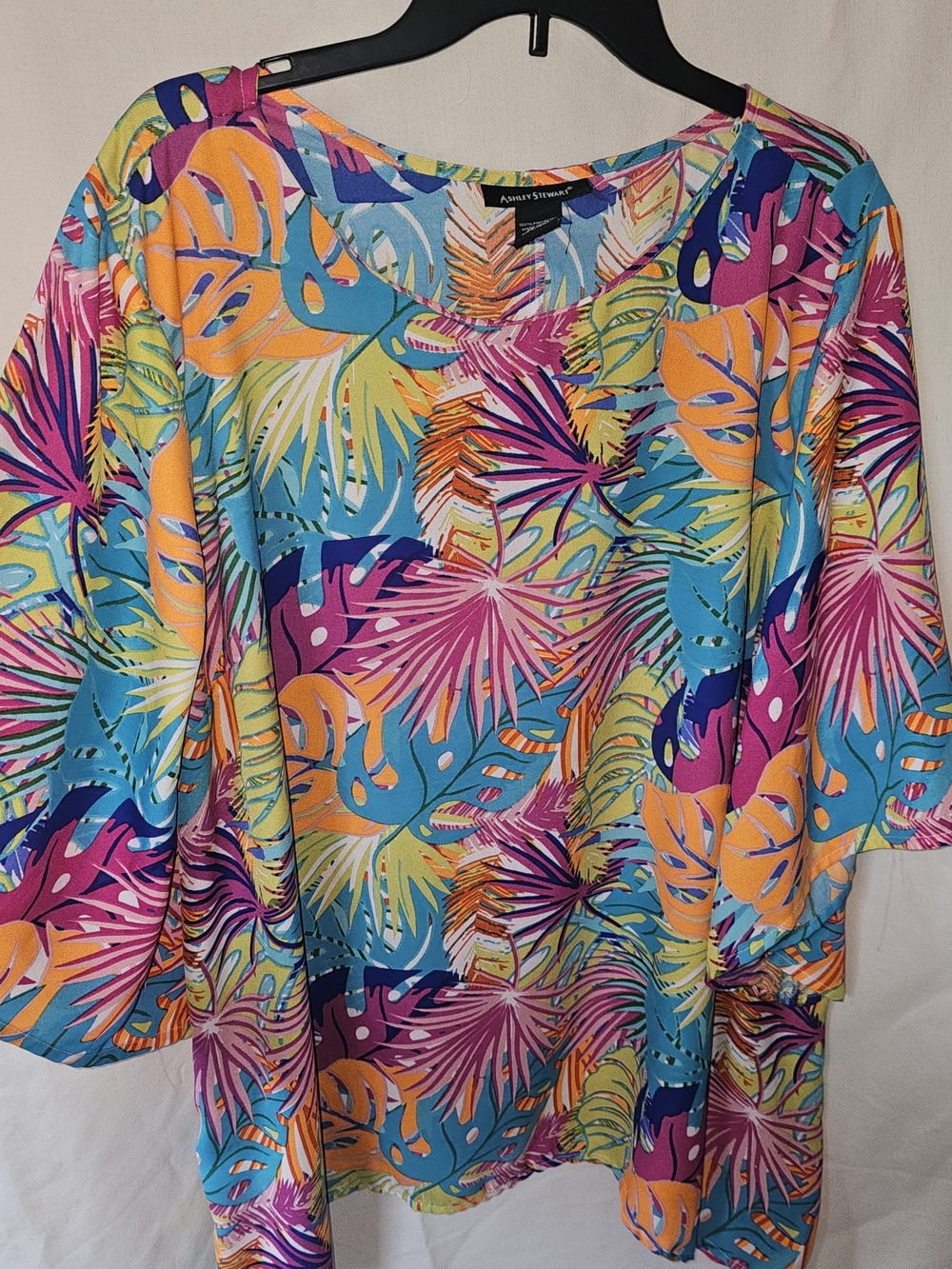 Ashley Stewart Women’s Tropical Print V-Neck Tunic - Turquoise/Multi